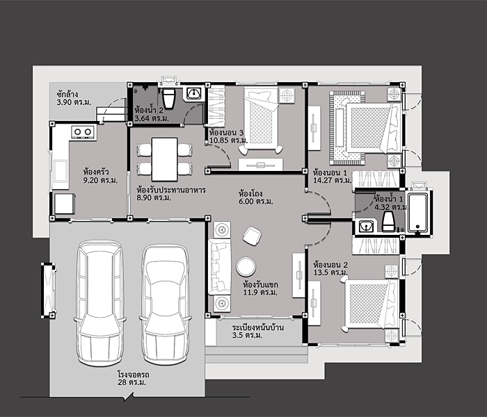 3 bedroom one story house design