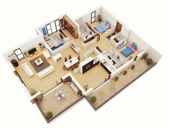 House design plans 3d 3 bedrooms