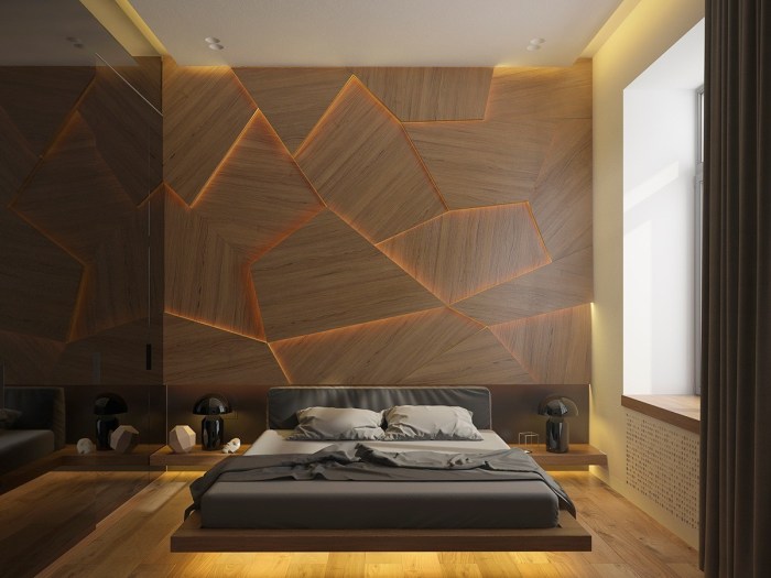 Bedroom wall wood design