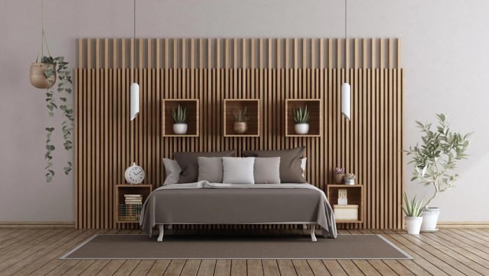 Bedroom wall wooden design