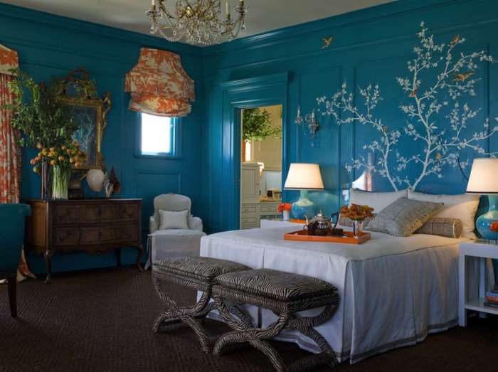 Interior design bedroom blue